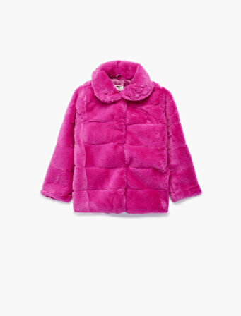 Uzun Kollu Cep Detaylı Bebe Yaka Suni Kürklü Ceket