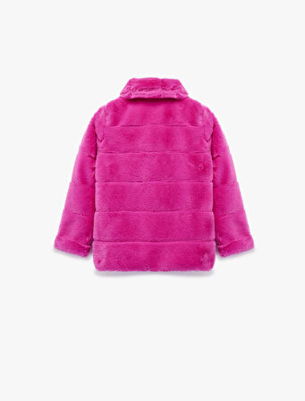 Uzun Kollu Cep Detaylı Bebe Yaka Suni Kürklü Ceket