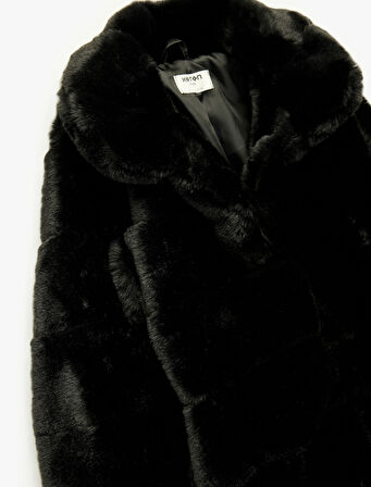 Uzun Kollu Cep Detaylı Bebe Yaka Suni Kürk Kaban