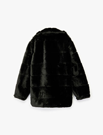 Uzun Kollu Cep Detaylı Bebe Yaka Suni Kürk Kaban