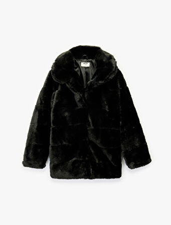 Uzun Kollu Cep Detaylı Bebe Yaka Suni Kürk Kaban