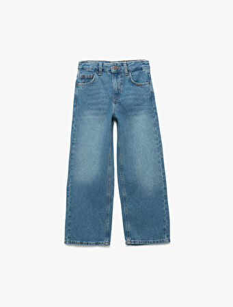 Pamuklu Cep Detaylı Geniş  Denim Pantolon