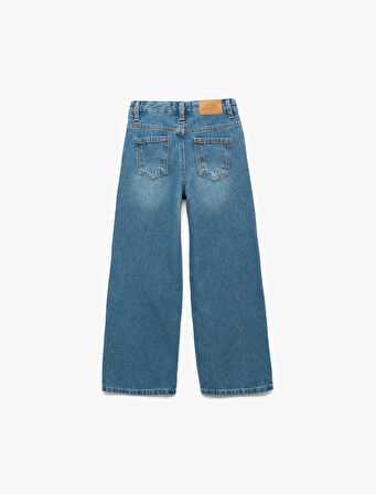 Pamuklu Cep Detaylı Geniş  Denim Pantolon