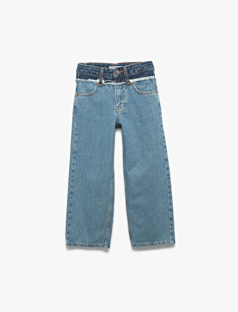 Pamuklu Cepli Denim Geniş Paça Pantolon