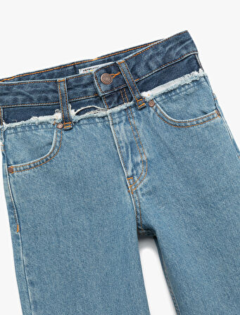 Pamuklu Cepli Denim Geniş Paça Pantolon