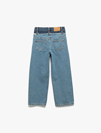 Pamuklu Cepli Denim Geniş Paça Pantolon