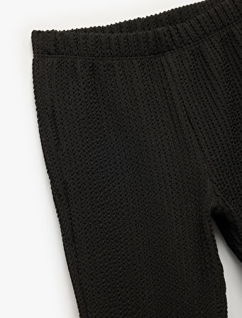 Beli Lastikli Dokulu  Basic İspanyol Paça Pantolon