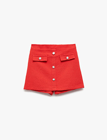 Düğmeli Cep Detaylı Tüvit Şort Etek