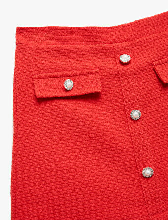 Düğmeli Cep Detaylı Tüvit Şort Etek