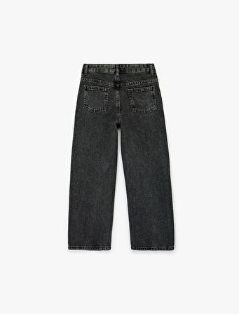 Pamuklu Düğme Detaylı Beli Ayarlanabilir Lastikli Denim Pantolon