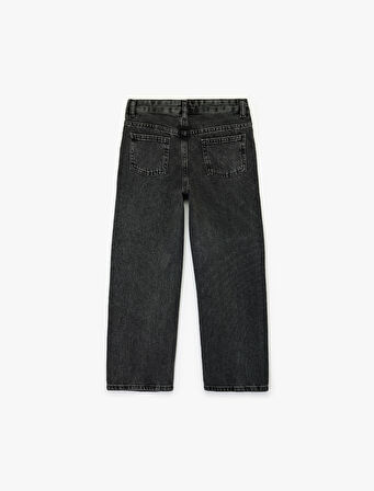 Pamuklu Düğme Detaylı Beli Ayarlanabilir Lastikli Denim Pantolon