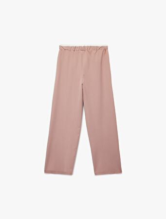Beli Lastikli Yüksek Bel Basic Geniş Paça Pantolon