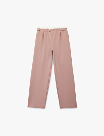 Beli Lastikli Yüksek Bel Basic Geniş Paça Pantolon