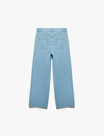 Pamuklu Cep Detaylı Rahat Kesim Geniş Paça Denim Pantolon