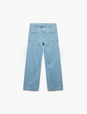 Pamuklu Cep Detaylı Rahat Kesim Geniş Paça Denim Pantolon