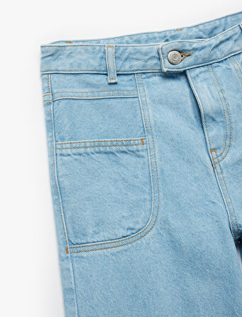 Pamuklu Cep Detaylı Rahat Kesim Geniş Paça Denim Pantolon