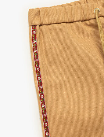 Pamuklu Rahat Kesim Yüksek Bel Beli Bağcıklı Şerit Detaylı Geniş Paça Pantolon
