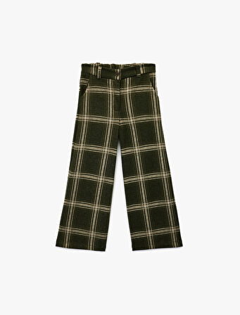 Beli Lastikli Viskon Karışımlı Ekoseli Pantolon