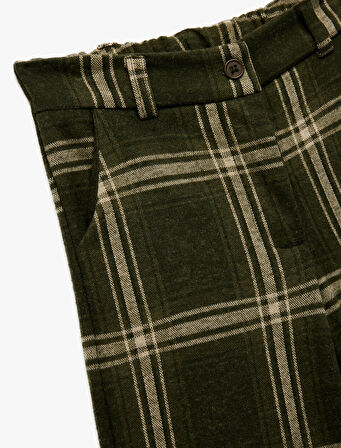 Beli Lastikli Viskon Karışımlı Ekoseli Pantolon