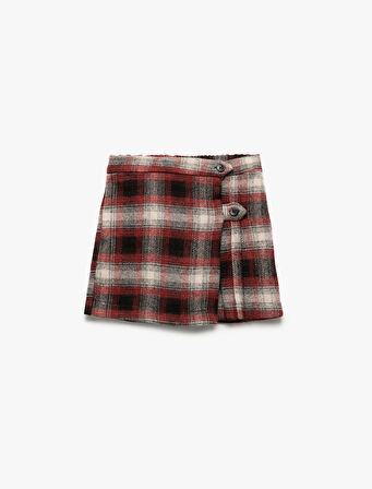 Beli Lastikli Pileli Ekoseli Şort Etek