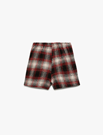 Beli Lastikli Pileli Ekoseli Şort Etek