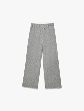 Beli Lastikli Viskon Karışımlı Çizgili Geniş Paça Pantolon