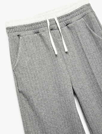 Beli Lastikli Viskon Karışımlı Çizgili Geniş Paça Pantolon