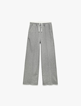 Beli Lastikli Viskon Karışımlı Çizgili Geniş Paça Pantolon