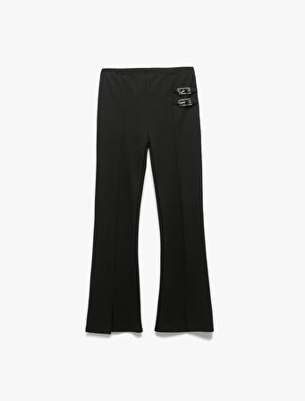 Viskon Karışımlı Toka Detaylı İspanyol Paça Pantolon