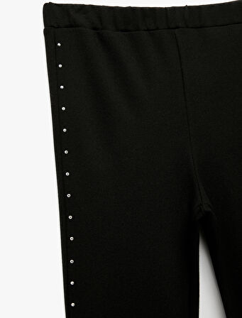 Taş Detaylı Beli Lastikli İspanyol Paça Pantolon