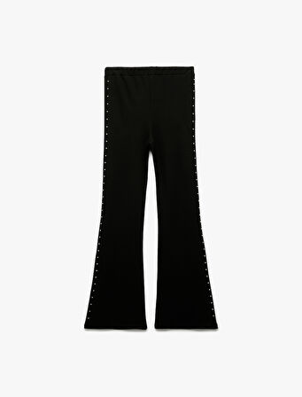 Taş Detaylı Beli Lastikli İspanyol Paça Pantolon