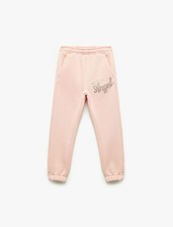 Şardonlu Taş Detaylı Baskılı Beli lastikli Jogger Eşofman Altı 