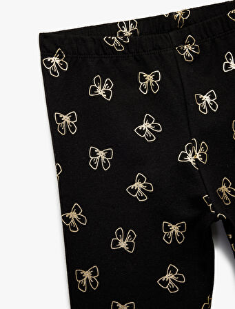 Şardonlu Dar Kalıp Fiyonklu Baskılı Pamuklu Tayt