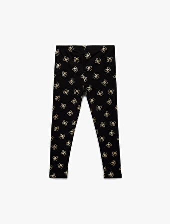 Şardonlu Dar Kalıp Fiyonklu Baskılı Pamuklu Tayt