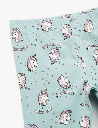 Unicorn Desenli Beli Lastikli Pamuklu Uzun Tayt