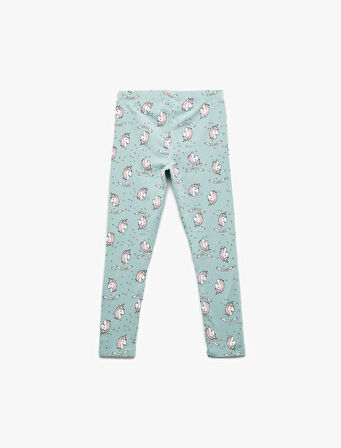 Unicorn Desenli Beli Lastikli Pamuklu Uzun Tayt