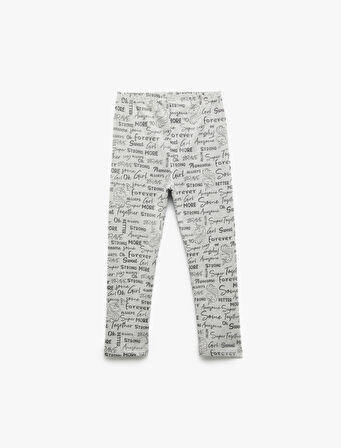 Sim Detaylı Baskılı Beli Lastikli Şardonlu Uzun Tayt