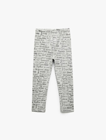 Sim Detaylı Baskılı Beli Lastikli Şardonlu Uzun Tayt