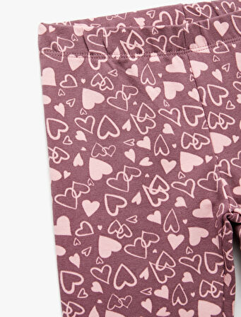 Şardonlu Kalp Desenli Pamuklu Uzun Tayt