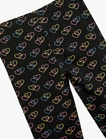 Pamuklu Beli Lastikli Kalp Desenli Uzun Tayt