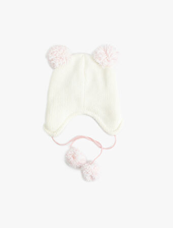 Ponponlu Nakış Detaylı Kedi Figürlü Örgü Bere 