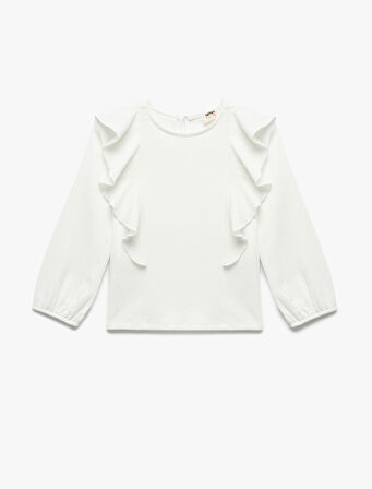 Bisiklet Yaka Fırfır Detaylı Uzun Kollu Bluz