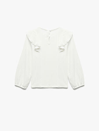 Bisiklet Yaka Fırfır Detaylı Uzun Kollu Bluz