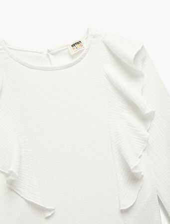 Bisiklet Yaka Fırfır Detaylı Uzun Kollu Bluz