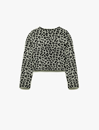 Pencere Detaylı Viskon Karışımlı Slim Fit Uzun Kollu Bisiklet Yaka Crop Bluz