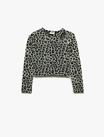 Pencere Detaylı Viskon Karışımlı Slim Fit Uzun Kollu Bisiklet Yaka Crop Bluz