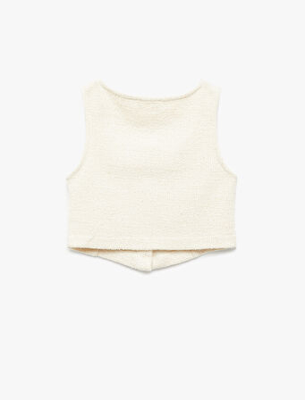 Pamuklu Kare Yaka Slim Fit Düğmeli Kolsuz Tüvit Crop Bluz