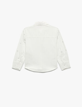 Uzun Kollu Kalp Desenli Taş Detaylı Pamuklu Gömlek