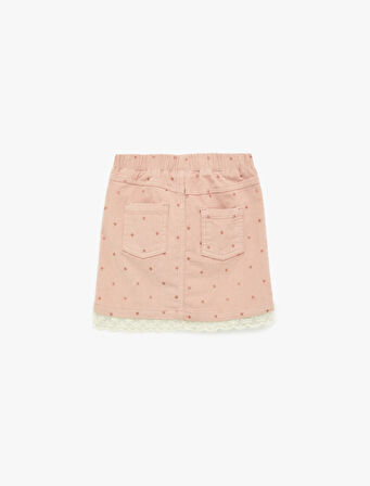 Dantel Detaylı Yıldız İşlemeli A Kesim Pamuklu Mini Etek