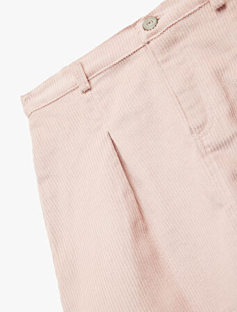 Düğmeli Diz Üstü Pileli Pamuklu Etek